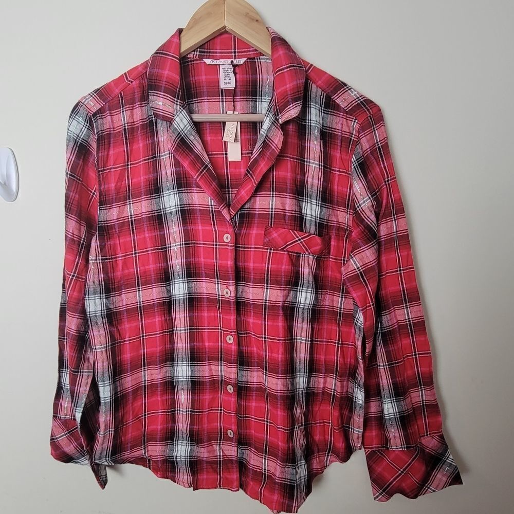 VICTORIA'S SECRET Flannel Plaid Long Pajama Top Small
